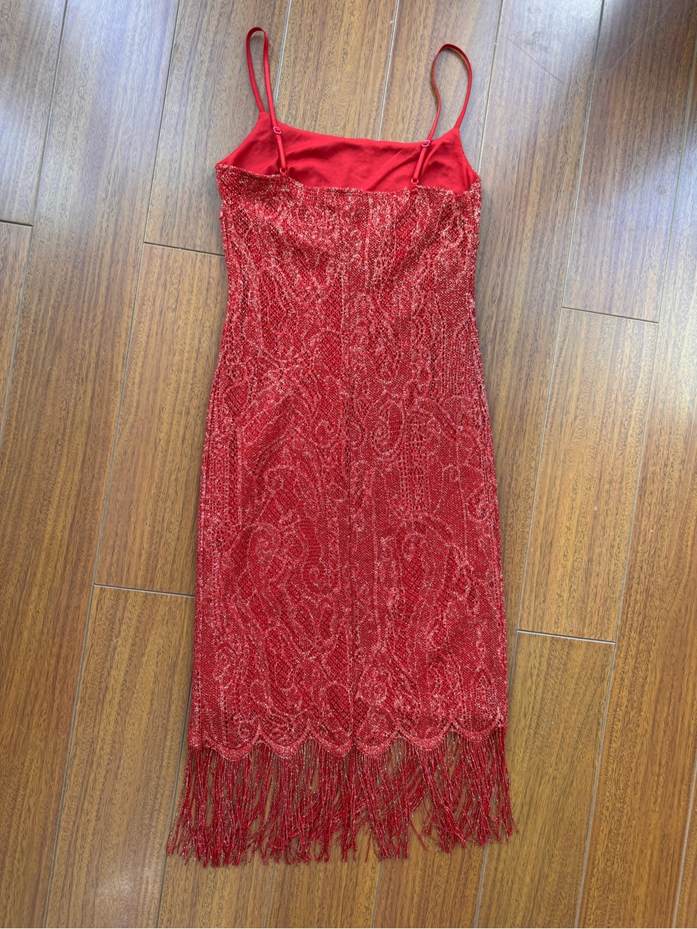 Forever21 Vintage Red Sparkle Fringe Slip Dress S - Picture 2 of 5